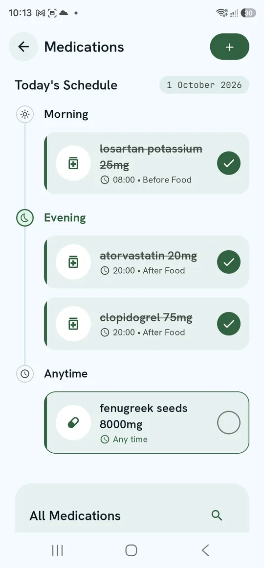 Medications — Today's Schedule with taken doses checked off