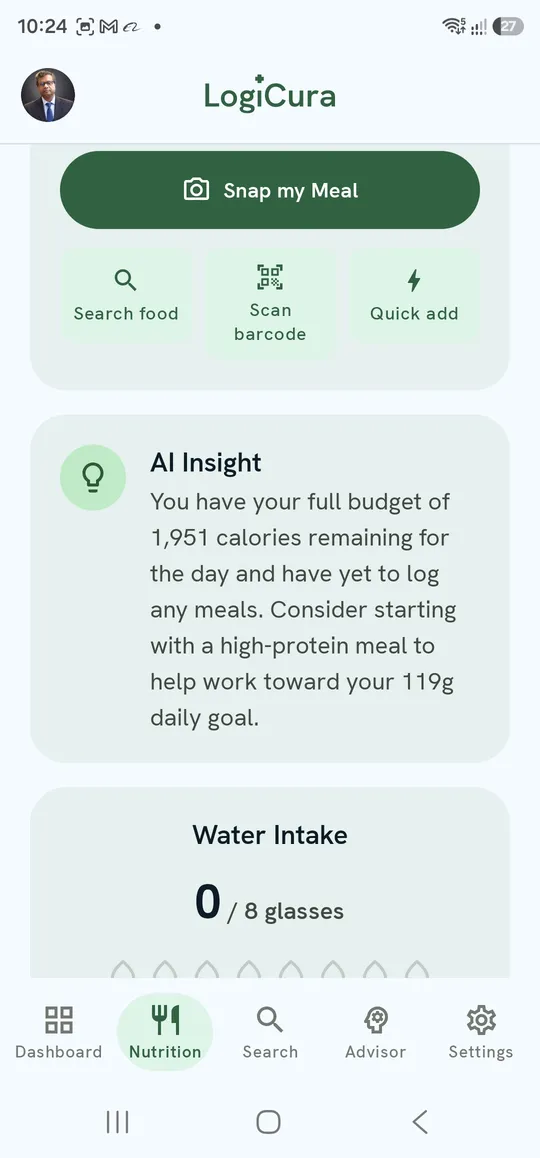 Nutrition — Snap my Meal, shortcuts, AI Insight and Water Intake