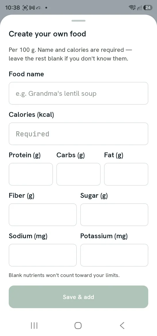 Create your own food sheet