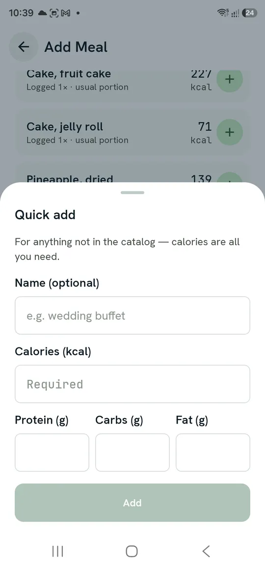 Quick add sheet