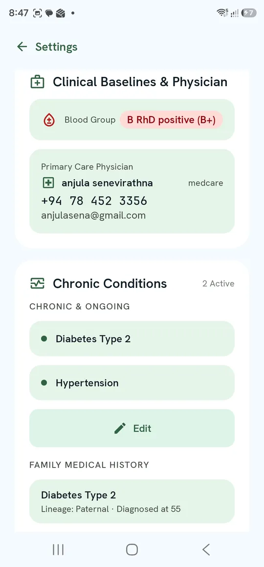 Clinical Baselines & Physician, Chronic Conditions and Family Medical History