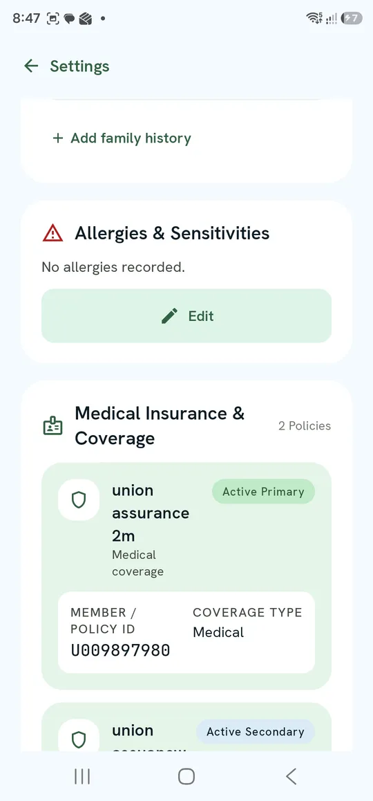 Allergies & Sensitivities and Medical Insurance & Coverage
