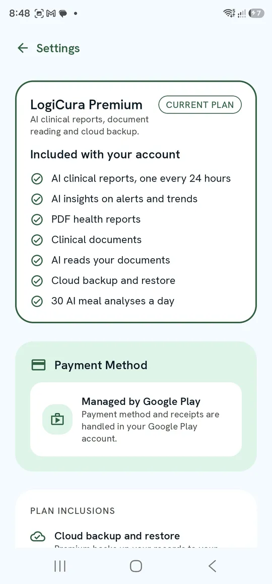 Subscription & Plan — plan inclusions and Payment Method